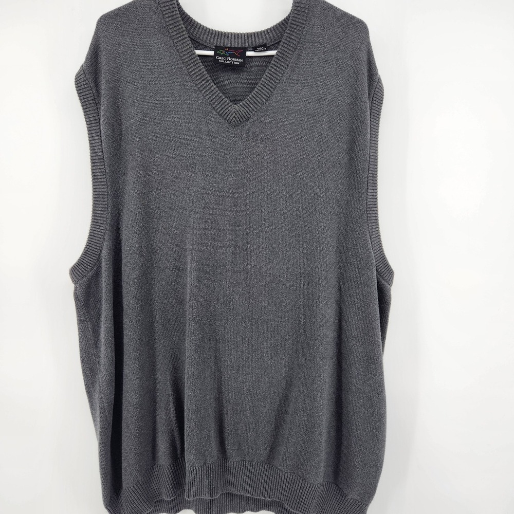 Greg Norman Collection Mens XXL Gray V-Neck Knit Sweater Vest Shark Logo